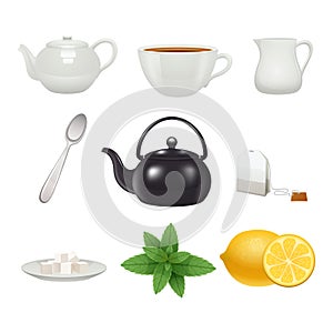 Tea set icons collection