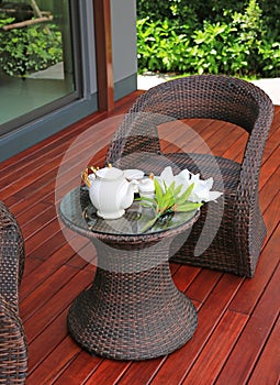 Tea set on rattan Furniture