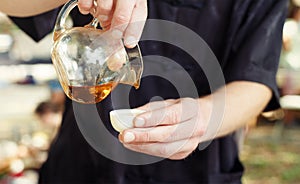 Tea set for tea ceremony. Tea ritual.