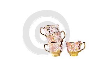 Tea sets close up isolated on white background