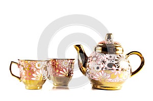 Tea sets close up isolated on white background