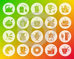 Tea shape carved flat icons vector set