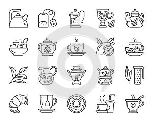 Tea simple black line icons vector set