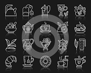 Tea simple white line icons vector set