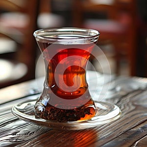 The tea is in the style of a traditional Turkish black tea against the backdrop of Istanbul