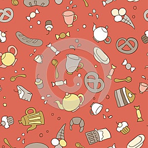 Tea and sweets seamless background