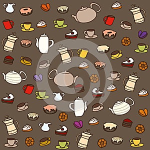 Tea and sweets. Vector seamless pattern