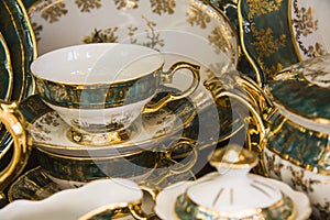 Tea tableware set of green color