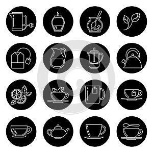 Tea thin line vector icons set in black and white