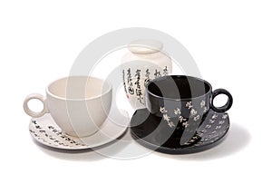 Tea-things in asian style with hieroglyphics