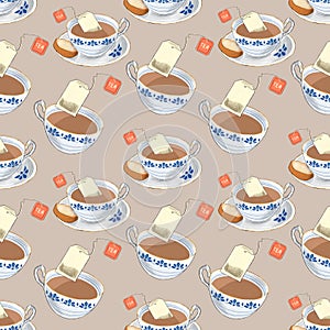 Tea time with biscuit seamless  digital pattern