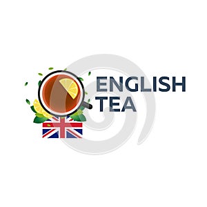 Tea time. Cup of tea with lemon. English tea. Vector illustration.