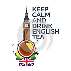 Tea time. Cup of tea with lemon. English tea. Vector illustration.