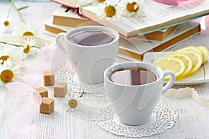 Tea time. Cup of tea for relaxation