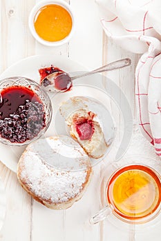 Tea time with festive sufganiyot donuts