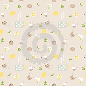 Tea time pastel seamless pattern