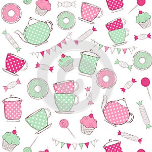 Tea time seamless pattern