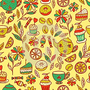 Tea time seamless pattern