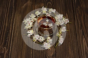 tea in a transparent cup on the table