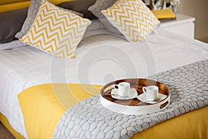 Tea tray modern bedroom detail yellow and white