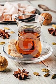 Tea with turkish delight Rahat Lokum and different spices