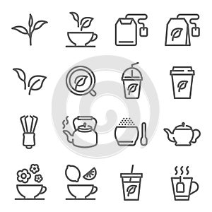 Tea Vector Line Icon Set. Contains such Icons as Tea Leaf, Tea Pot, Green Tea Powder and more. Expanded Stroke photo