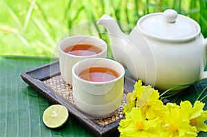 Tea whit yellow flower