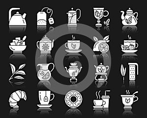 Tea white silhouette icons vector set