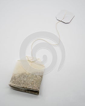 Teabag with white label isolated on white