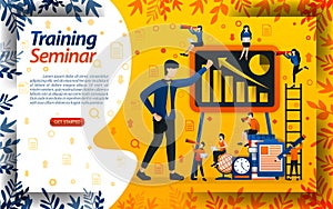Teach business for beginners. seminar for entrepreneur training and increasing sales, concept vector ilustration. can use for land