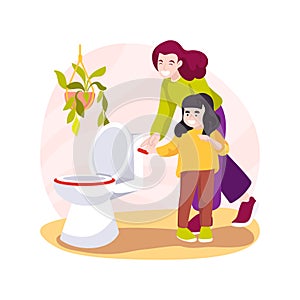 Teach child to use toilet isolated cartoon vector illustration.