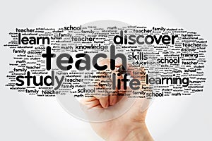 TEACH word cloud with marker, education concept background