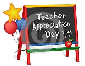 Teacher Appreciation Day, Thank You! Stars, Balloons, Chalkboard Easel for Children