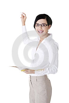 Teacher with book and chalk