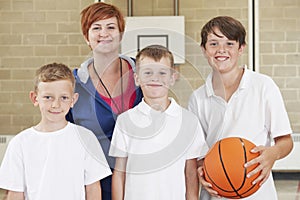 Teacher With Boys School Basketball Team