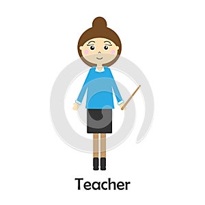 Teacher in cartoon style, school card for kid, preschool activity for children, vector illustration