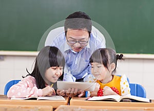 Teacher and children with digital tablet or ipad