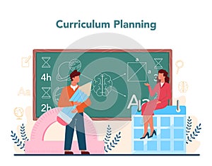 Teacher concept. Profesor planning curriculum, meeting parents. photo
