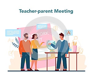 Teacher concept. Profesor planning curriculum, meeting parents. photo