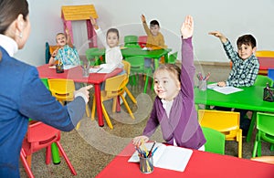 Teacher conducts lesson in elementary school