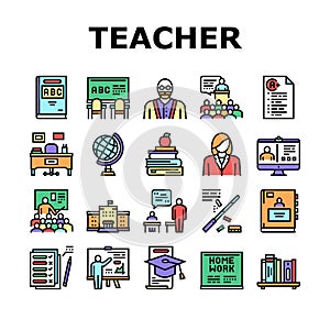 Teacher Education Collection Icons Set Vector