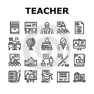 Teacher Education Collection Icons Set Vector