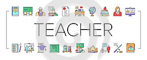 Teacher Education Collection Icons Set Vector .