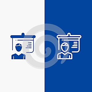 Teacher, Education, Presentation, School Line and Glyph Solid icon Blue banner Line and Glyph Solid icon Blue banner
