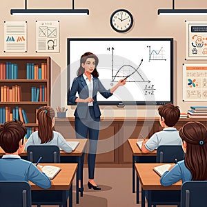 Teacher classroom students learn math with graphs