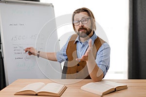 Teacher having online lecture