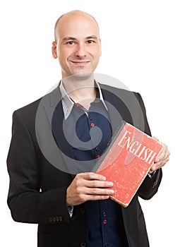 Teacher holding a book. english learning concept