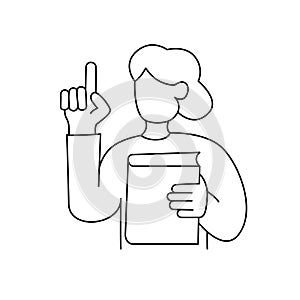 Teacher holds book and pointing up