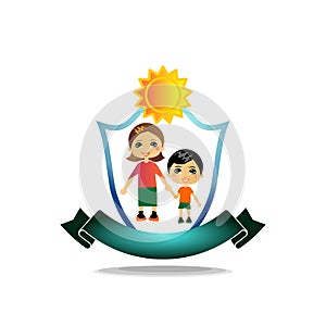 The teacher holds the disciple`s hand. Vector logo, illustration with high detail.