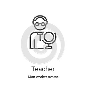 teacher icon vector from man worker avatar collection. Thin line teacher outline icon vector illustration. Linear symbol for use